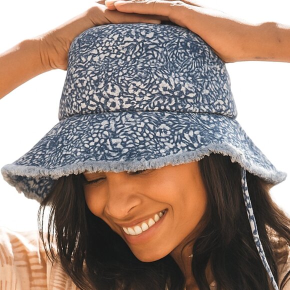Cleobella Gia Bucket Hat NWT Sample Blue White Floral Boho - Picture 1 of 5